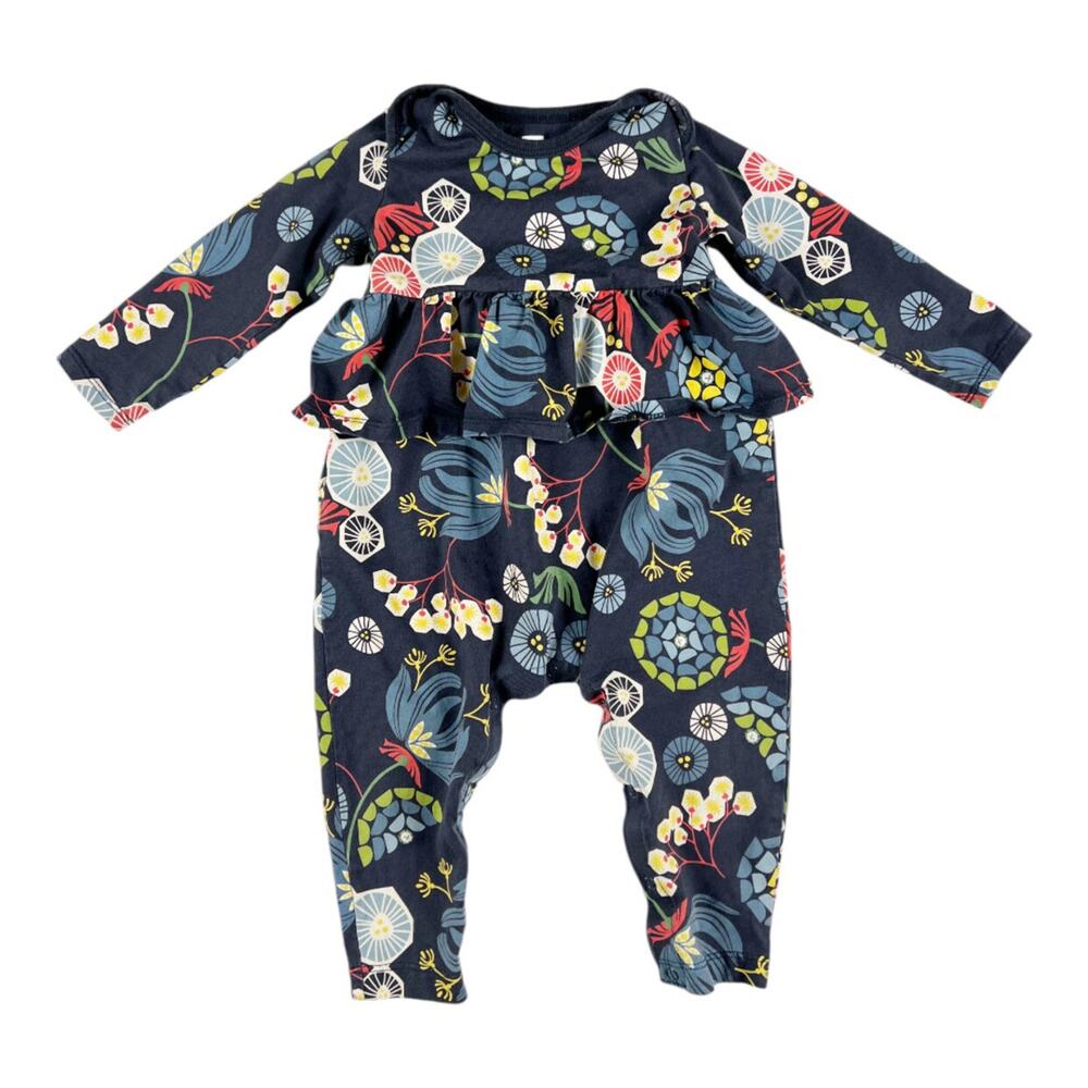 Tea Collection Nordic Blooms Peplum Long Sleeve Romper Size 9-12 months